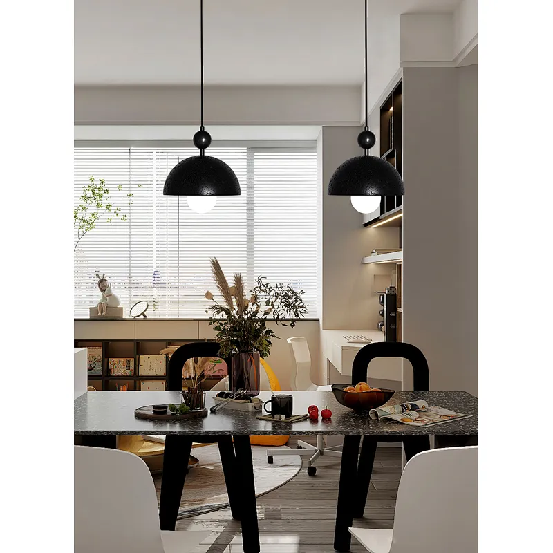 Antique bronze finish semicircle natural black travertine stone restaurant pendant light