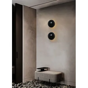Solar eclipse natural black travertine stone wall light