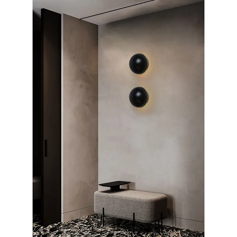 Solar eclipse natural black travertine stone wall light