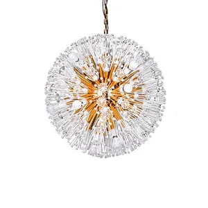Modern dandelion crystal glass gold spherical pendant chandelier for restaurant