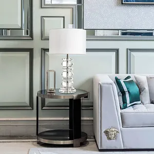 Luxury round complex crystal glass desk table lamp with fabric shade table lamp for livingroom bedroom