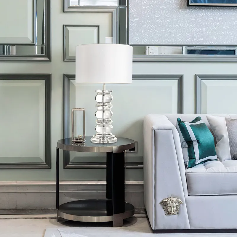 Luxury round complex crystal glass desk table lamp with fabric shade table lamp for livingroom bedroom