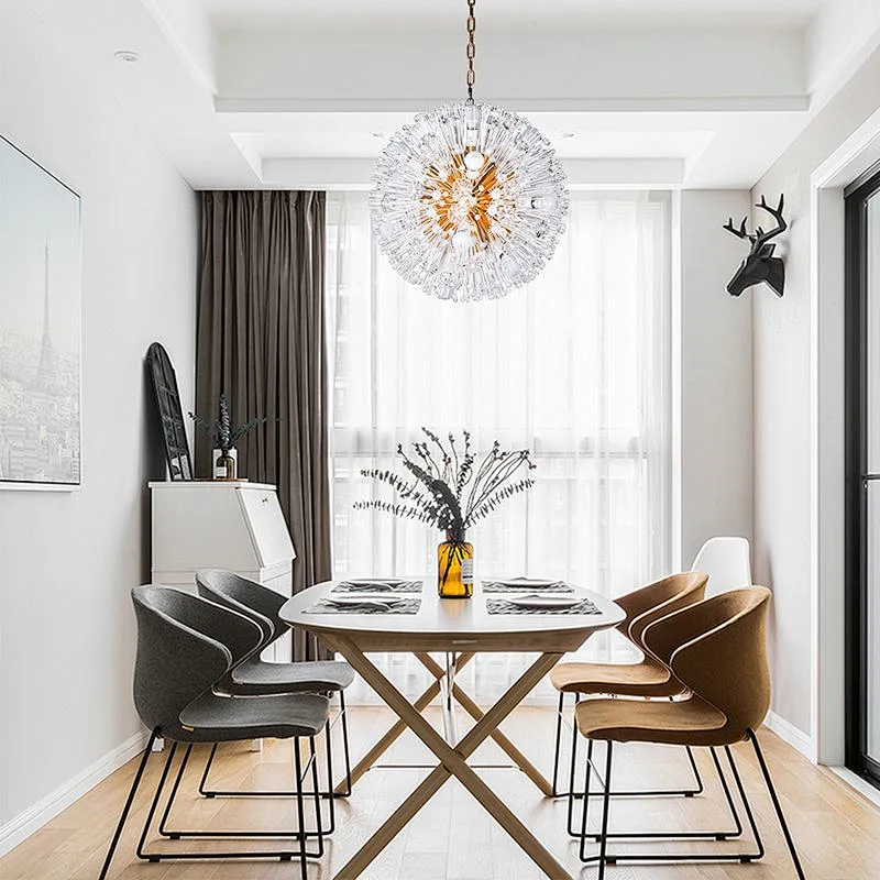 Modern dandelion crystal glass gold spherical pendant chandelier for living room