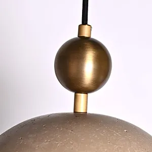 Antique brass finish semicircle natural travertine stone restaurant pendant light