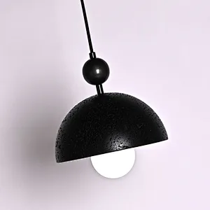 Antique bronze finish semicircle natural black travertine stone restaurant pendant light