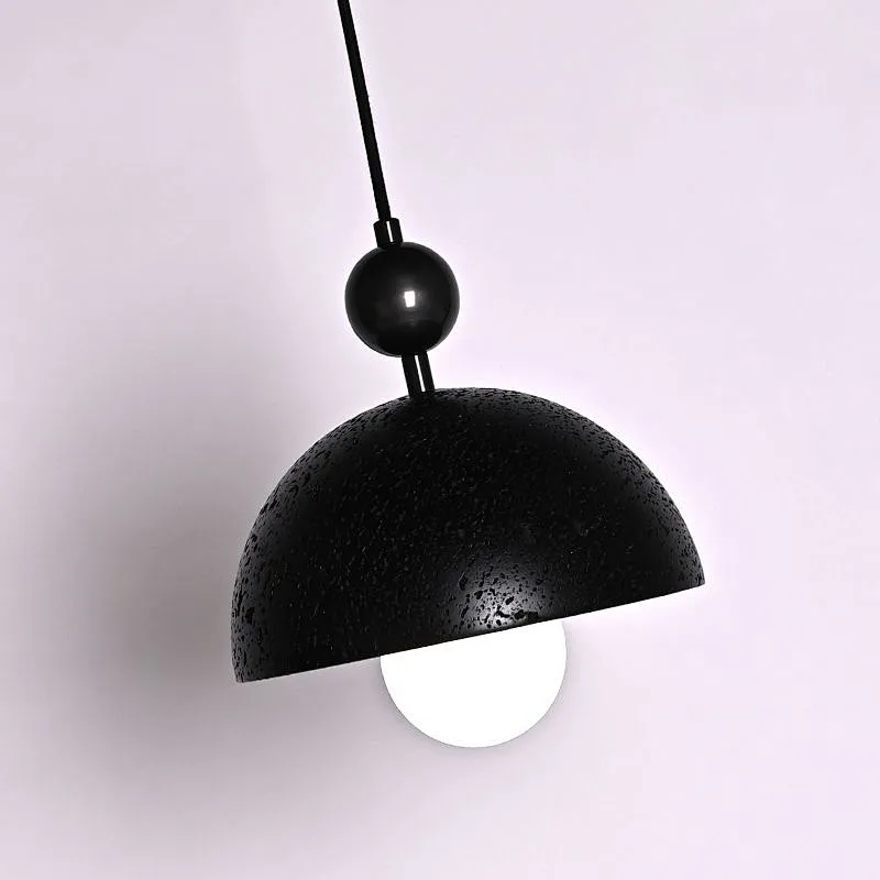 Antique bronze finish semicircle natural black travertine stone restaurant pendant light