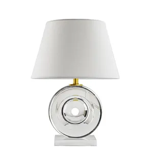 Fengshui round crystal glass  bedside table lamp with fabric shade for livingroom bedroom