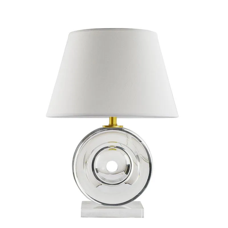 Fengshui round crystal glass  bedside table lamp with fabric shade for livingroom bedroom