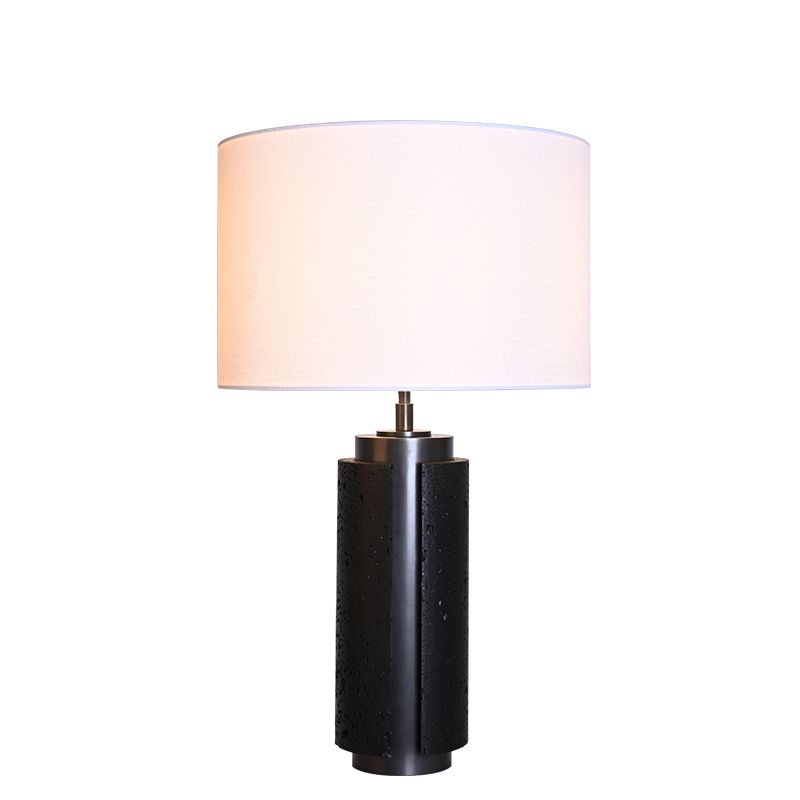 Unique design antique bronze finish natural travertine stone desk table lamp with fabric lampshade for living room bedroom