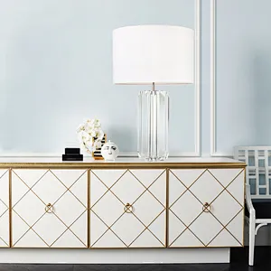 Clear column crystal glass desk table lamp with fabric shade table lamp for livingroom bedroom