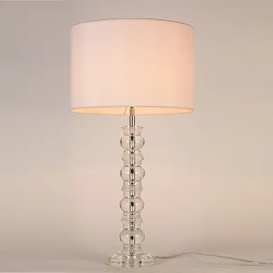 Elegant design round complex features crystal glass spheres desk table lamp with fabric shade for livingroom bedroom
