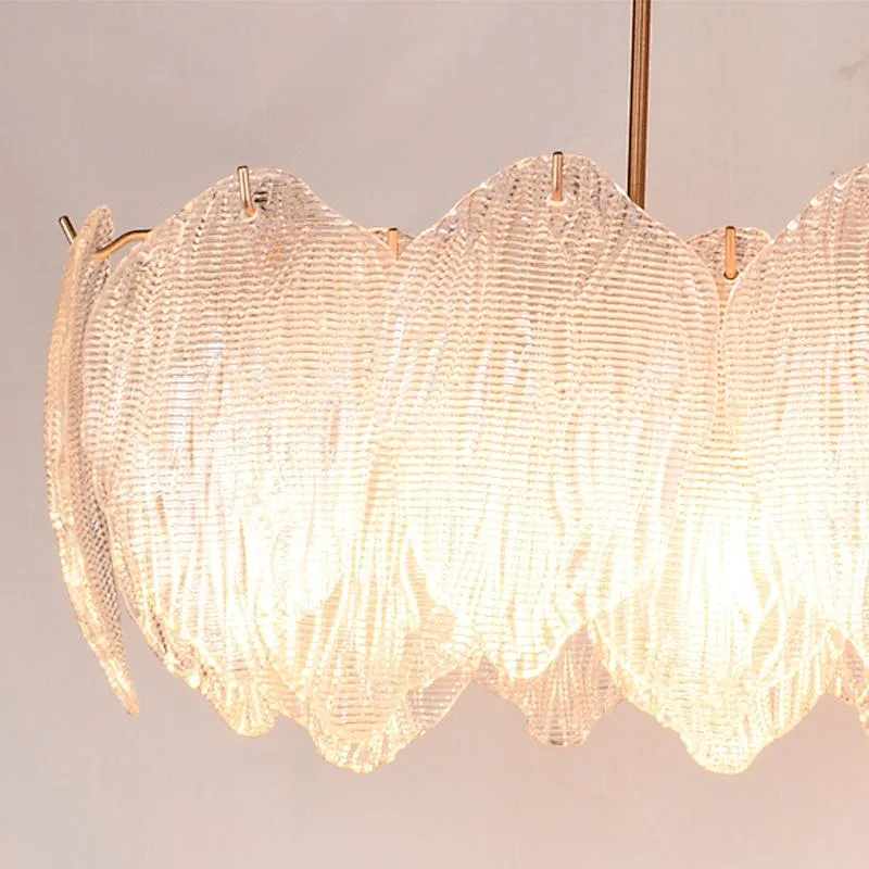 Mulberry leaves shape textured steel glass pendent chandelier light for restaurant