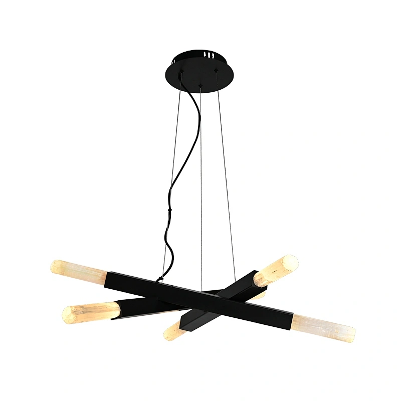 Modern Minimalist Combination Bronze Finish Natural Selenite Stone Hanging Lights Restaurant Pendant Lights