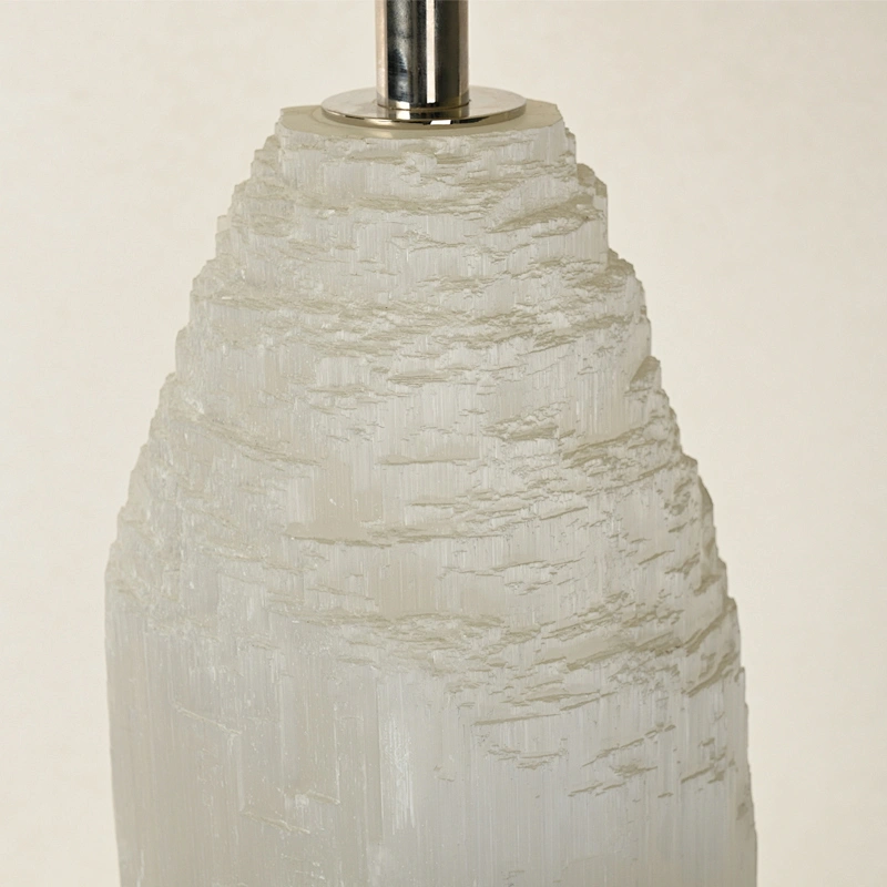 Luxury Natural Selenite Stone Column Table Lamp With Fabric Shade for living room sofa side bedside light