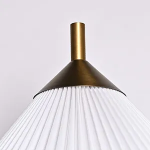Simple conical pleated fabric lampshade antique brass finish table lamp
