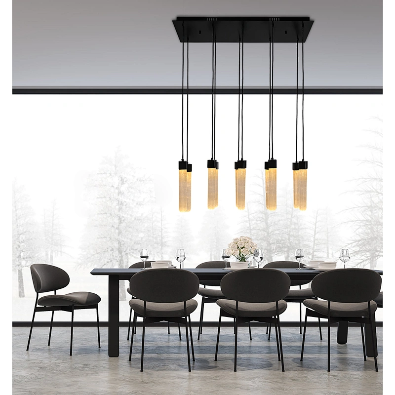 Rectangle Combination Bronze Finish Natural Selenite Stone Hanging Lights For Restaurant