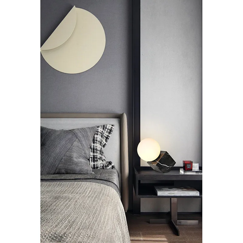 Opal glass ball black marble cube base bedside dimmable table light