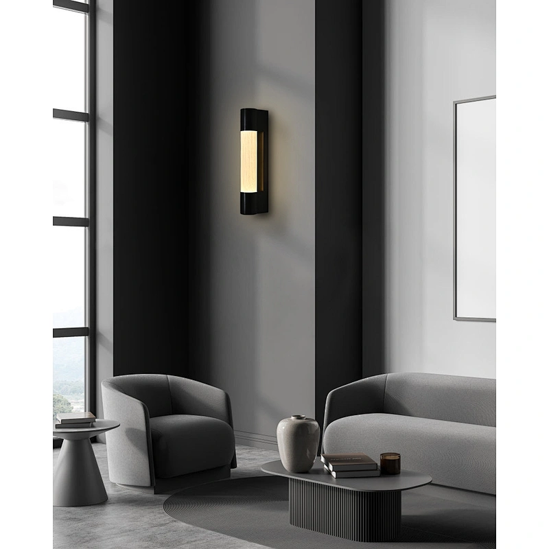 Luxury LED Light Bronze Finish Natural Selenite Stone Living Room Light Bedroom Light Wall Light