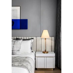 Classic simple knurled metal base fabric lampshade desk table lamp