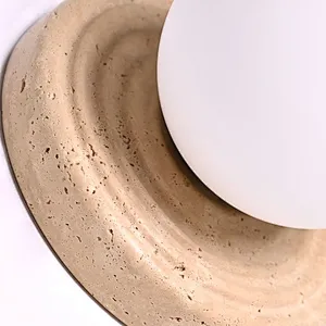 Opal glass ball travertine base sand painting art wall light