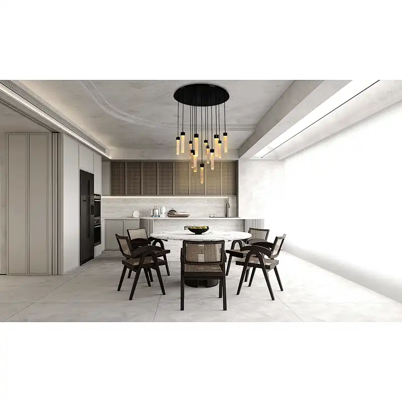 Circular Combination Bronze Finish Natural Selenite Stone Hanging Lights For Restaurant Livingroom