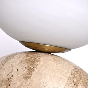Travertine cobble base opal glass bedside dimmable mini night light