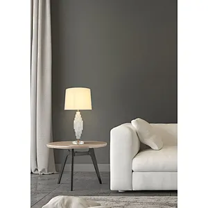 Unique translucent tiered natural selenite stone table lamp with fabric lampshade for bedroom livingroom