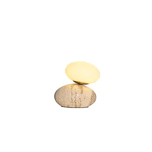 Travertine cobble base opal glass bedside dimmable mini night light