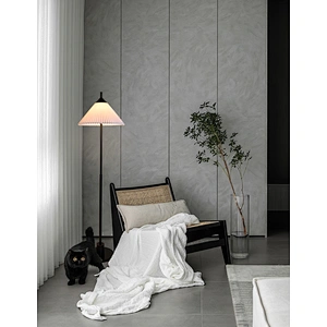 Simple conical pleated fabric lampshade bronze finish floor lamp