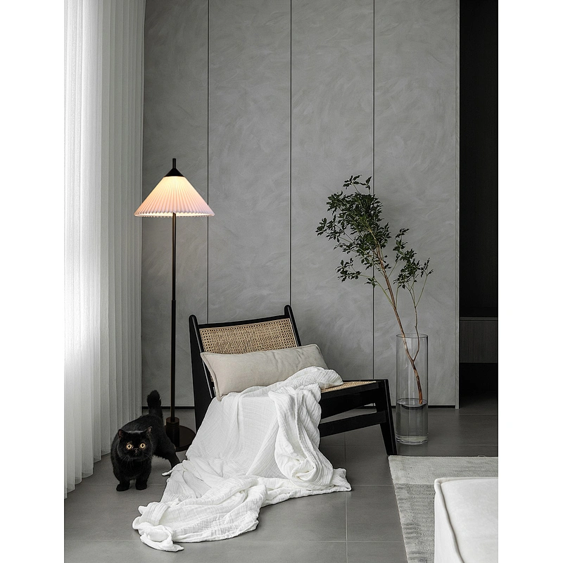 Simple conical pleated fabric lampshade bronze finish floor lamp