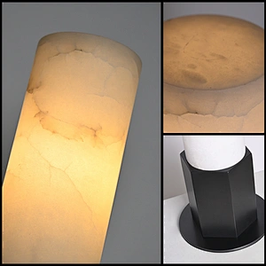 Luxury antique bronze hand dyeing finish honeycomb hexagonal base alabaster dimmable desk side bedside table lamp