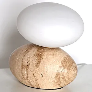 Travertine cobble base opal glass bedside dimmable mini night light