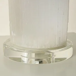 Luxury Natural Selenite Stone Column Table Lamp With Fabric Shade for living room sofa side bedside light