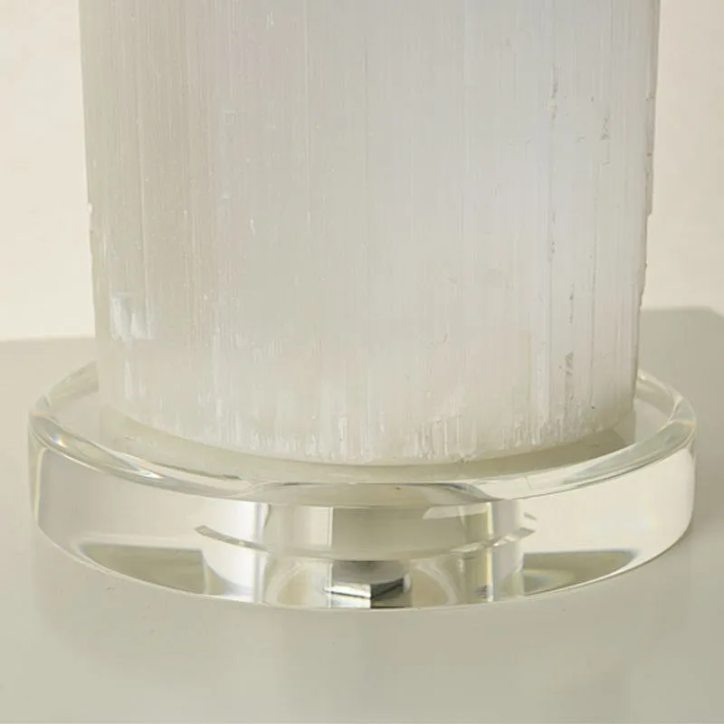 Luxury Natural Selenite Stone Column Table Lamp With Fabric Shade for living room sofa side bedside light