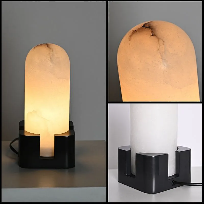 Luxury antique bronze hand dyeing finish base handmade alabaster dimmable mini bedside table lamp night light