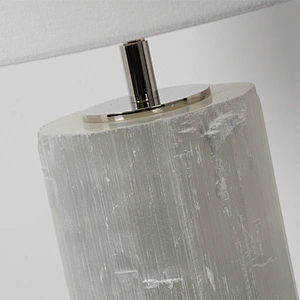 Luxury Natural Selenite Stone Column Table Lamp With Fabric Shade for living room sofa side bedside light