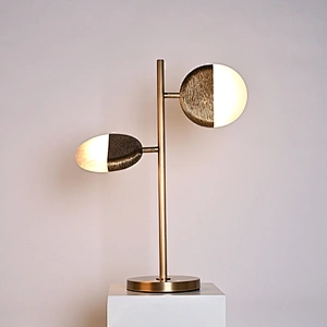 Creative sunrise double heads luxury antique brass hand dyeing finish alabaster side table lamp