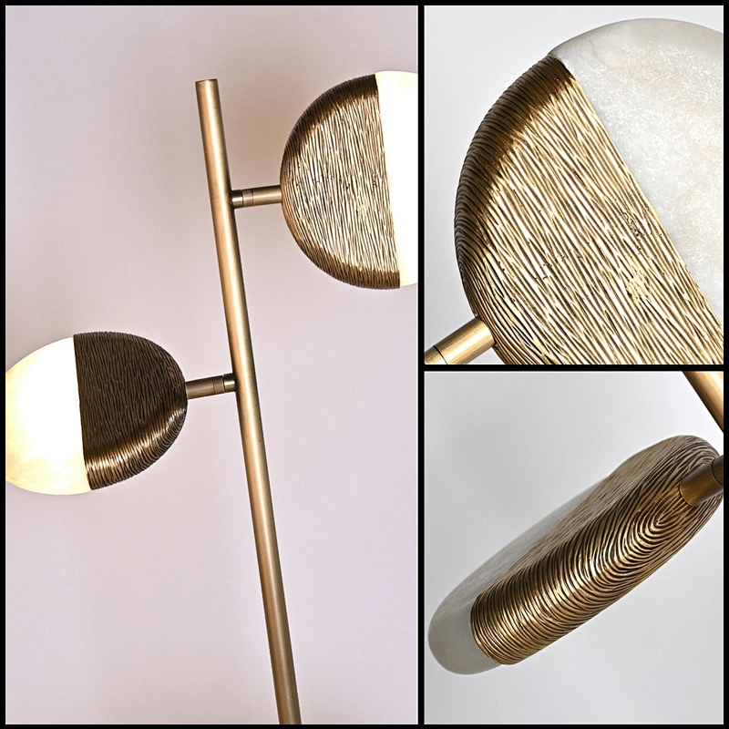 Creative sunrise double heads luxury antique brass hand dyeing finish alabaster side table lamp