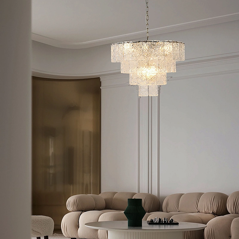 Handmade water ripple texture glass panel chandelier for dining room, living room, bedroom, study, corridor
