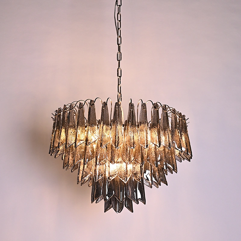 Handmade smoke grey water ripple texture glass chandelier for dining room, living room, bedroom