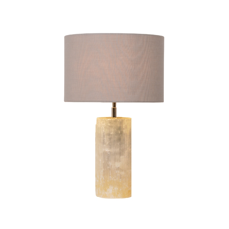 Luxury Natural Selenite Stone Column Table Lamp With Fabric Shade for living room sofa side bedside light