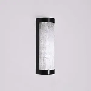 Luxury LED Light Bronze Finish Natural Selenite Stone Living Room Light Bedroom Light Wall Light