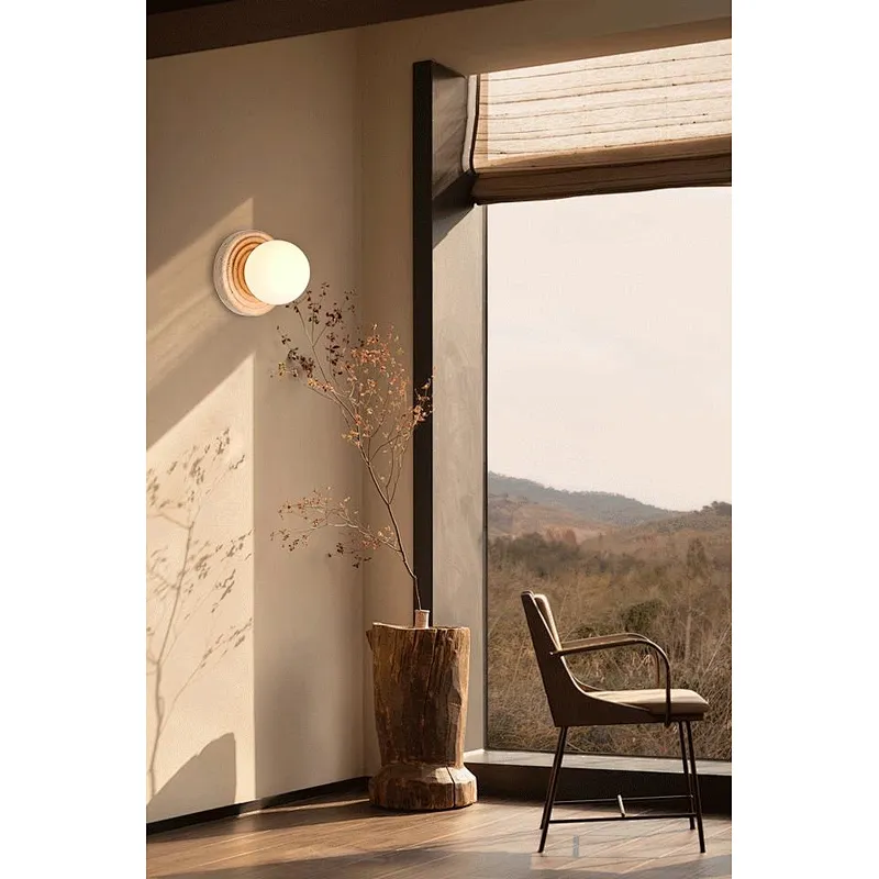 Opal glass ball travertine base sand painting art wall light