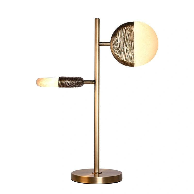 Creative sunrise double heads luxury antique brass hand dyeing finish alabaster side table lamp