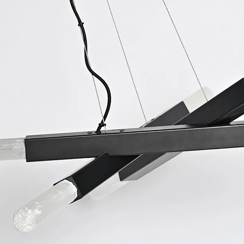 Modern Minimalist Combination Bronze Finish Natural Selenite Stone Hanging Lights Restaurant Pendant Lights