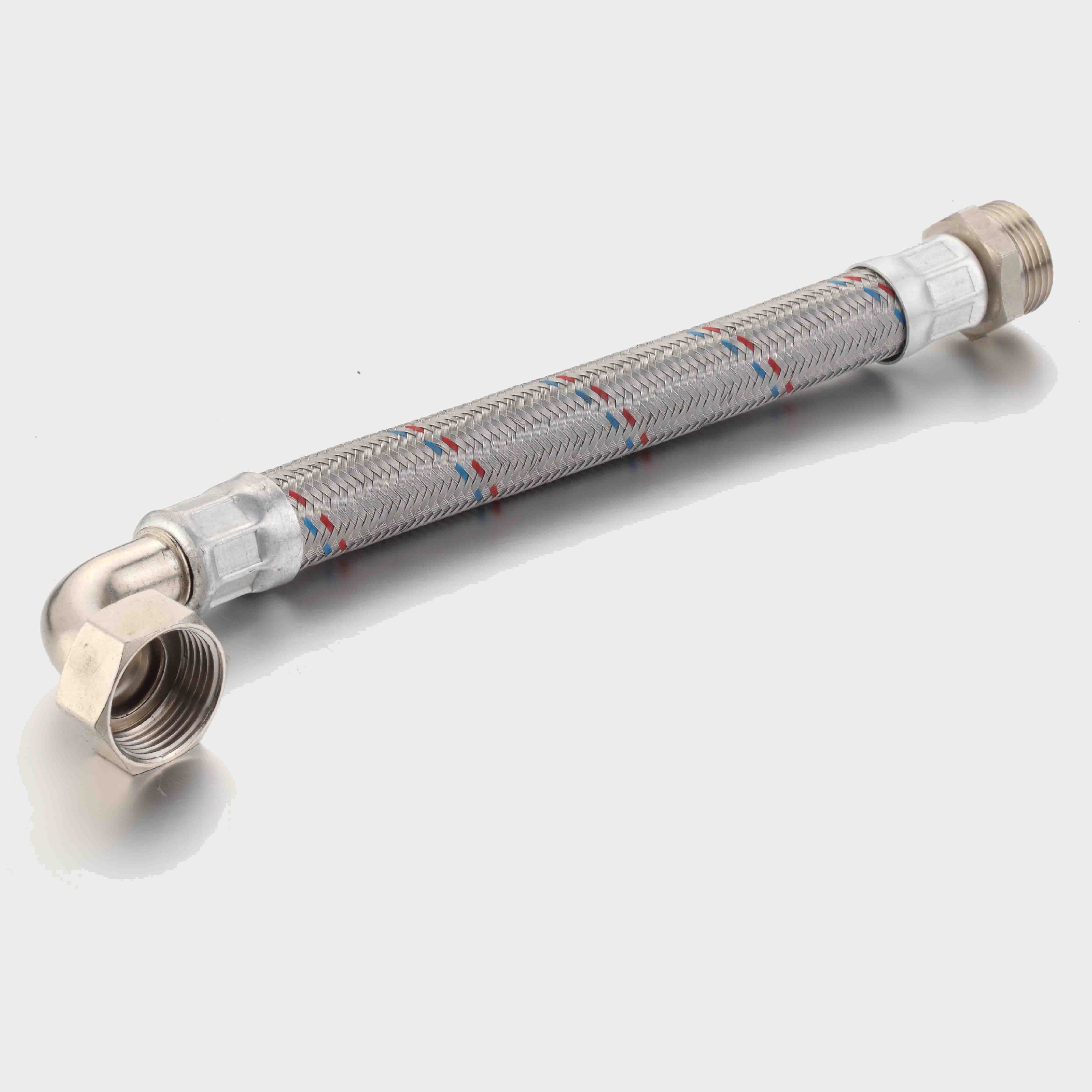 flexible steel braided hose s.s. braided hose pipe mesh pipe sink hose connector set tube connector brass, red and blue wire, Elbow nut