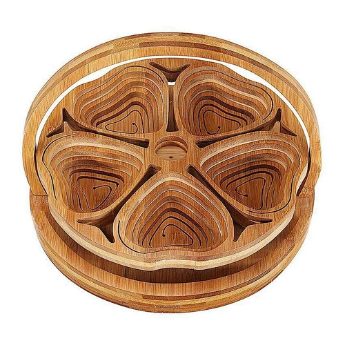 Factory Natural Bamboo Folding Collapsible Fruit Basket