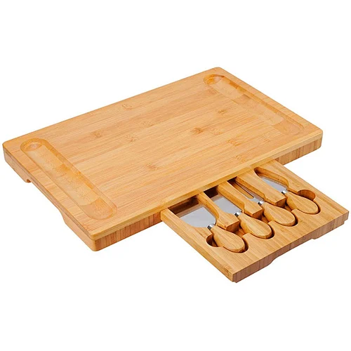 Customized Household Kitchen Cutting Board Square Cheese Slicer Platter Board with Drawer Cutlery