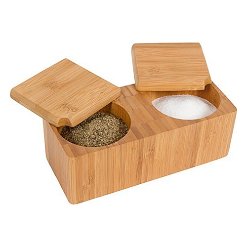 Swivel Salt Pepper Spice Bamboo Canisters Magnetic Pot for Kitchen Storage
