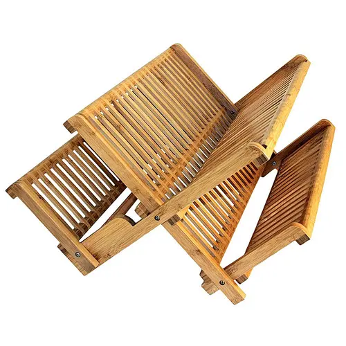 Kitchen Collapsible Bamboo Dish Drying Rack,  Holding Plate , Cup , Bowl
